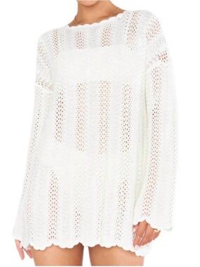 NWT SHOW ME YOUR MUMU crochet packable pullover cover up in white Women’s XXL